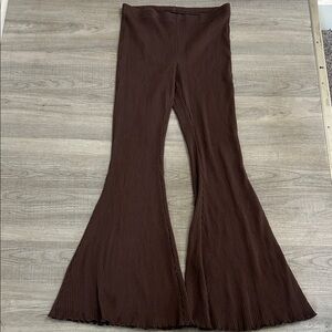 Brown Ribbed Flare Pants